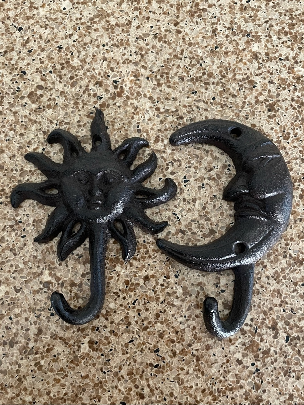 Cast Iron Sun Moon Wall Hooks Set Celestial Face Coat Towel Boho Gothic Decor